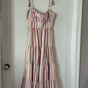 Chicwish Rainbow Stripe Tassel Tie-Strap Maxi Dress XS Never Worn